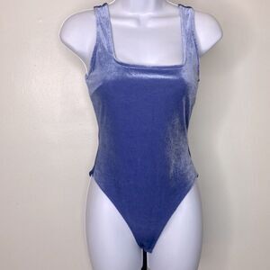 NEW…Blue faux velour bodysuit size S (small) from Forever21